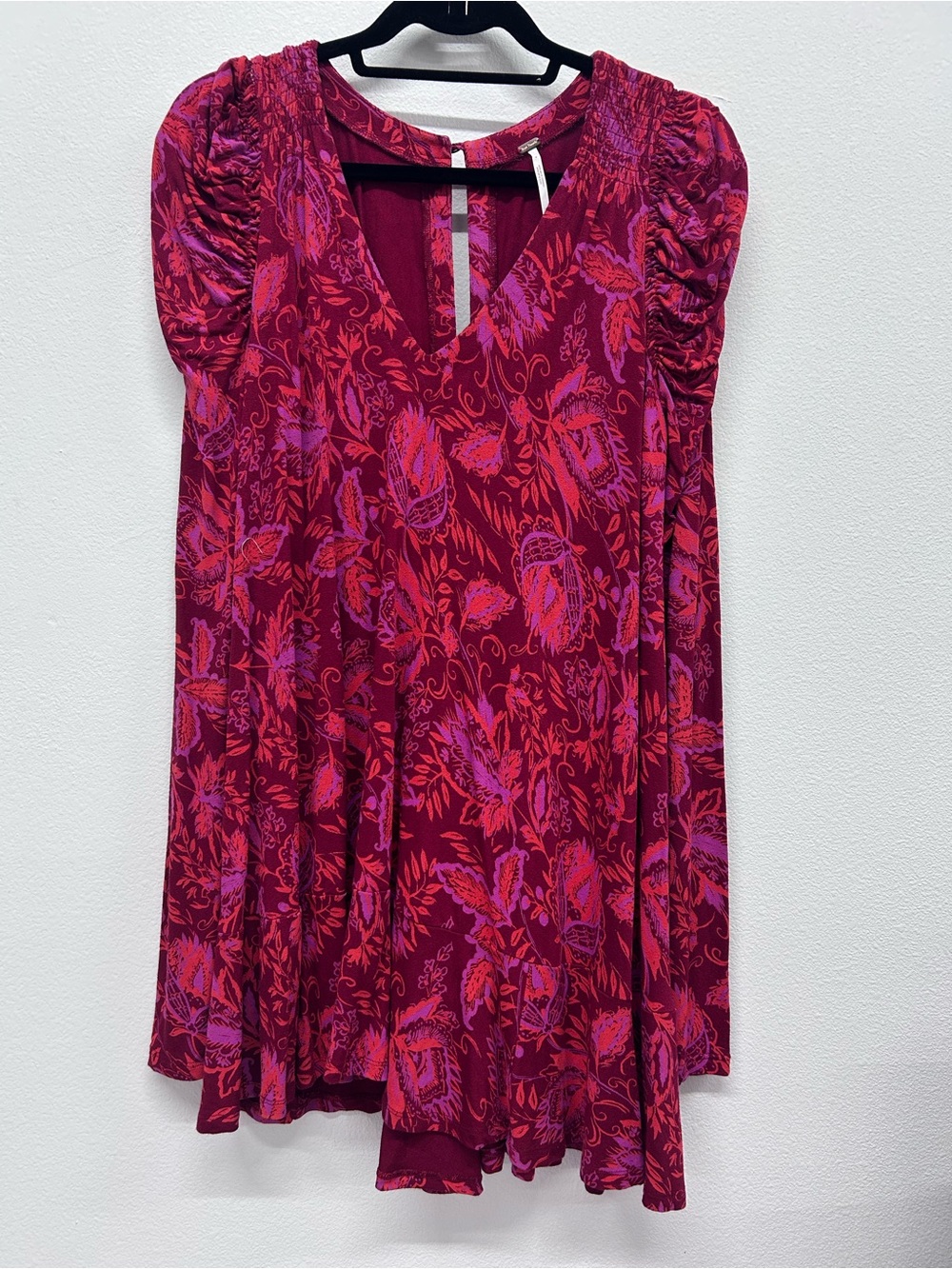 Free People Women's Hello Lover Pink Floral V-Neck Tunic Dress Size S